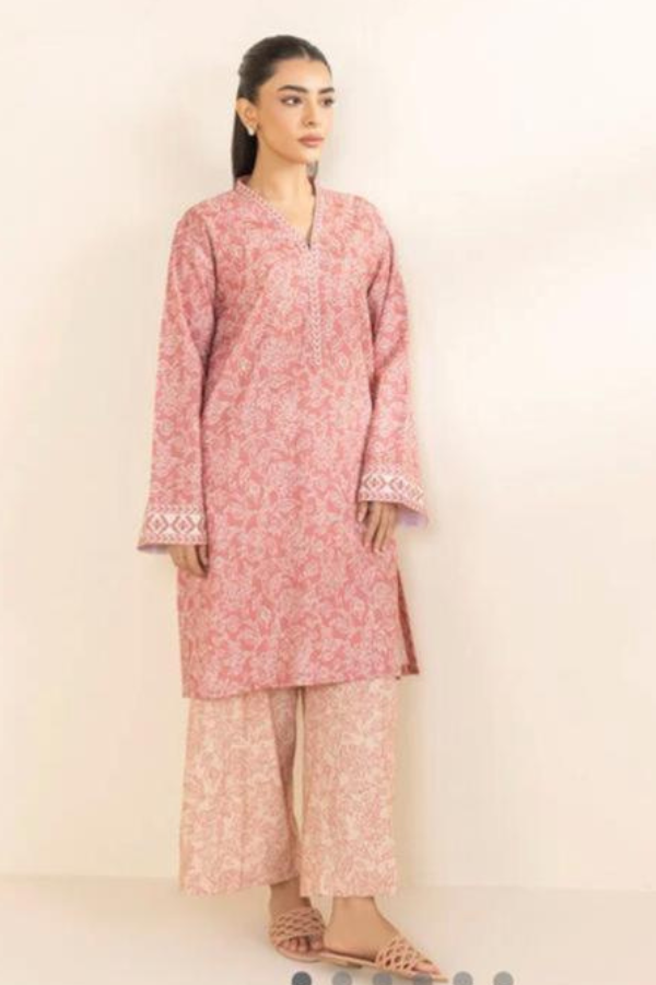 2 Piece Printed Cotton Suit - Tea Pink 2 Piece Printed Cotton Suit - Tea Pink - Image 1